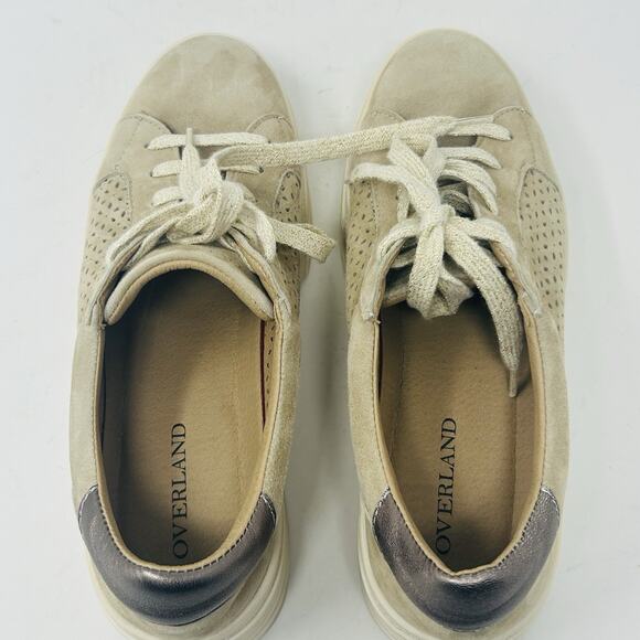 Overland Keri Platform Sneakers Size 39 8.5 Tan Perforated Suede Leather - Picture 13 of 15
